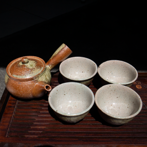 Handmade Japanese Scarlet Shigarakiyaki Teaset